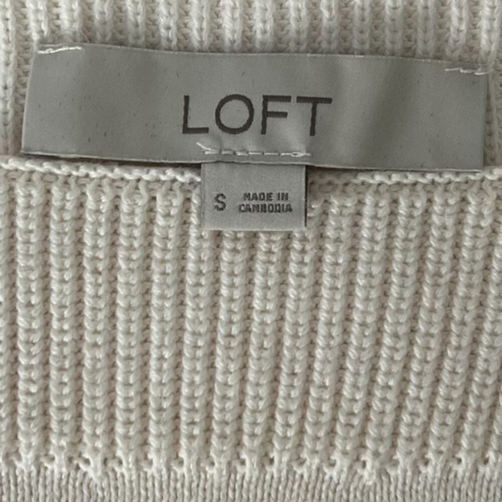Loft Cream Crochet Knit Short Sleeve Crew Neck Sweater Size S - Picture 2 of 4